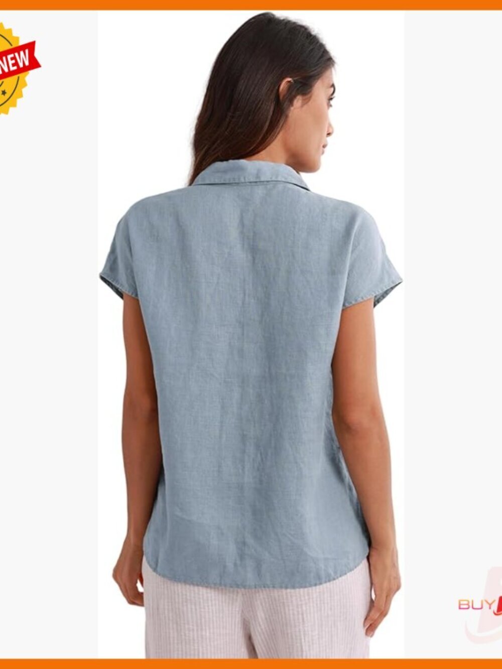 100% Linen Short Sleeve Button Down Shirt Relaxed Fit Summer Blouse
